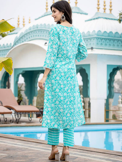 Indyancart VA Women'sEthnic Motifs Printed Regular Mirror Work Kurta with Trouser & Dupatta