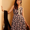 Dhiyona VA Women'sFloral Printed Round Neck Empire Anarkali Kurta With Sharara And Dupatta