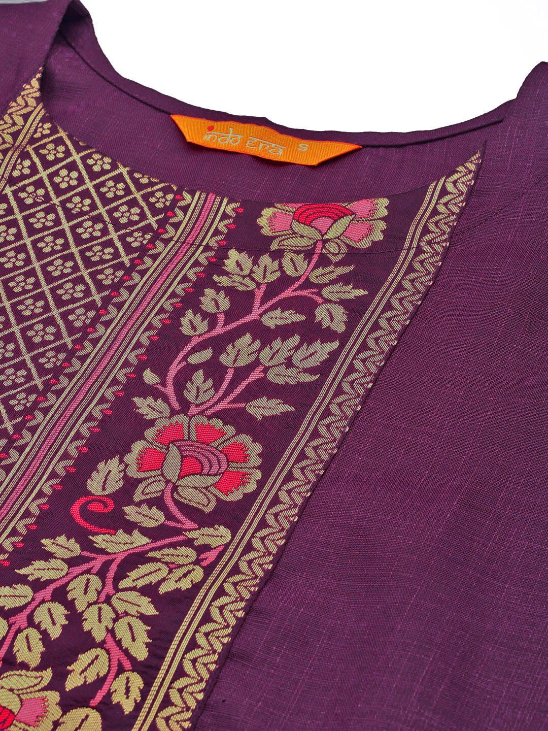Indyancart IE Women Ethnic Motifs Yoke Design Zari Pure Cotton Kurta with Trousers & Dupatta
