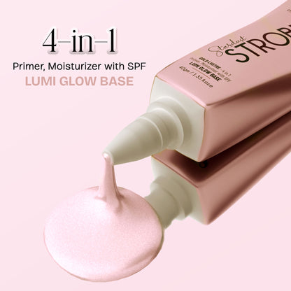 Shryoan Illuminating Strobing Moisturizer Cream Primer in pink, showing a sleek tube with a soft pink cream inside.