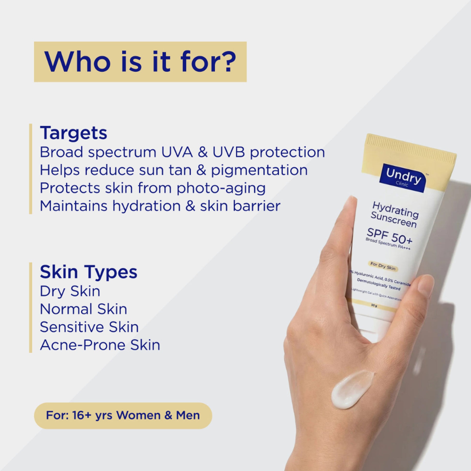 Undry Hydrating Sunscreen For Dry Skin SPF 50+ PA+++