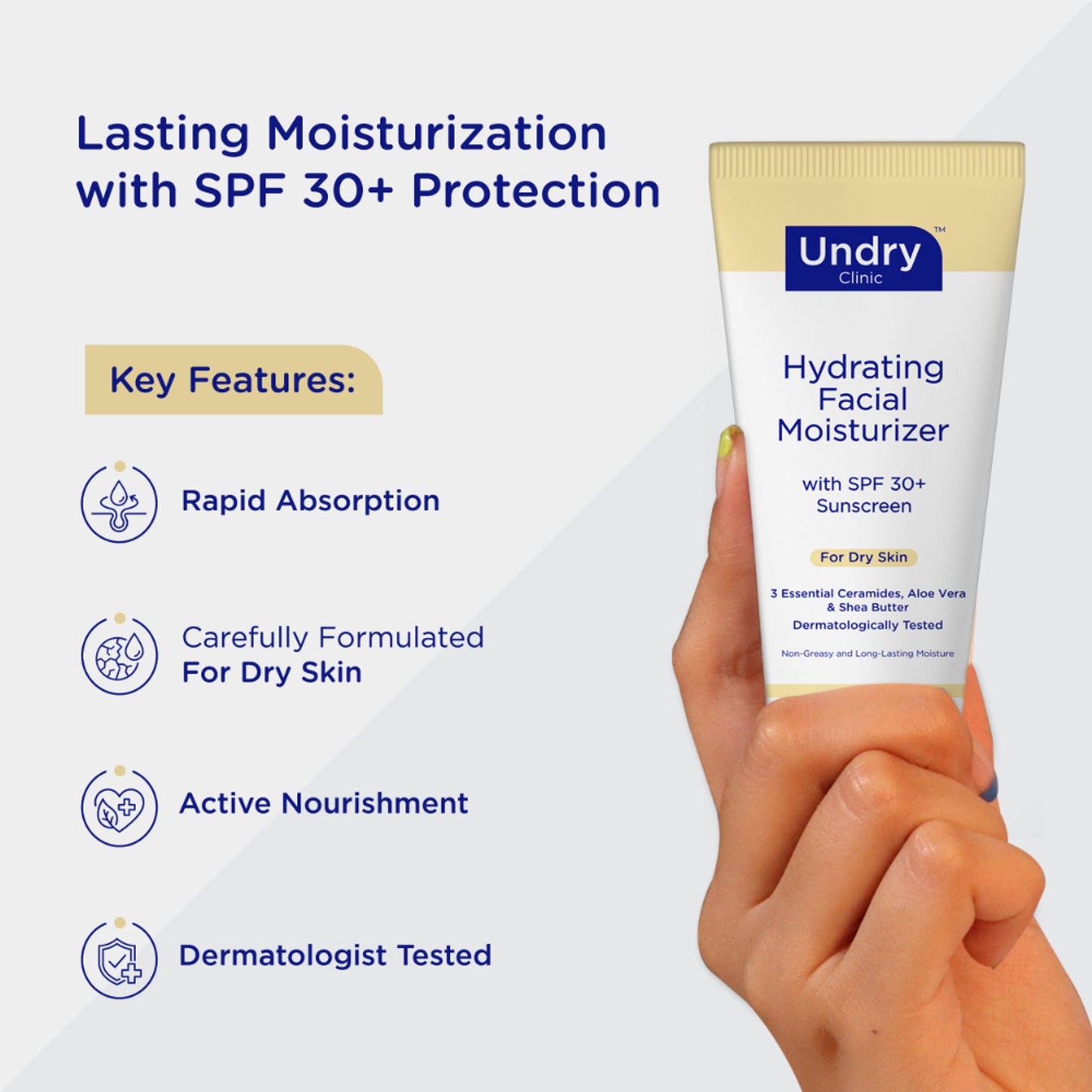 Undry Facial Moisturizer With Sunscreen SPF 30+ For Dry Skin