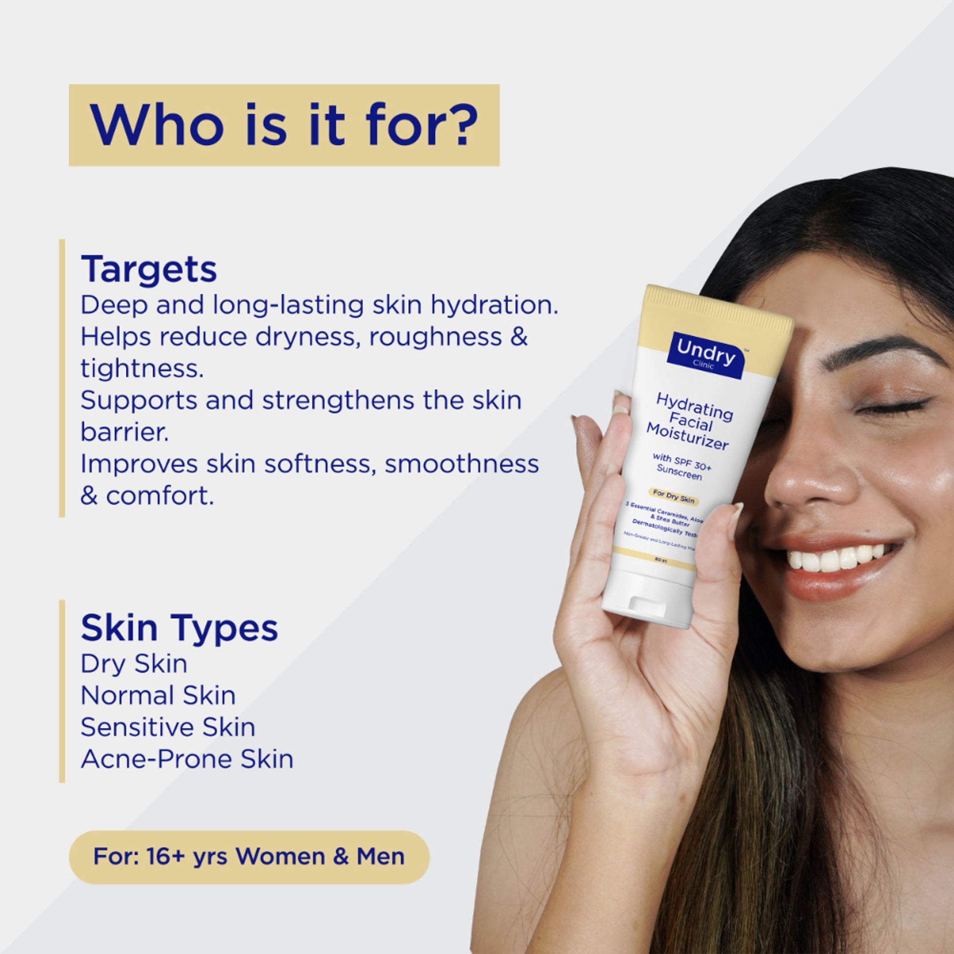 Undry Facial Moisturizer With Sunscreen SPF 30+ For Dry Skin