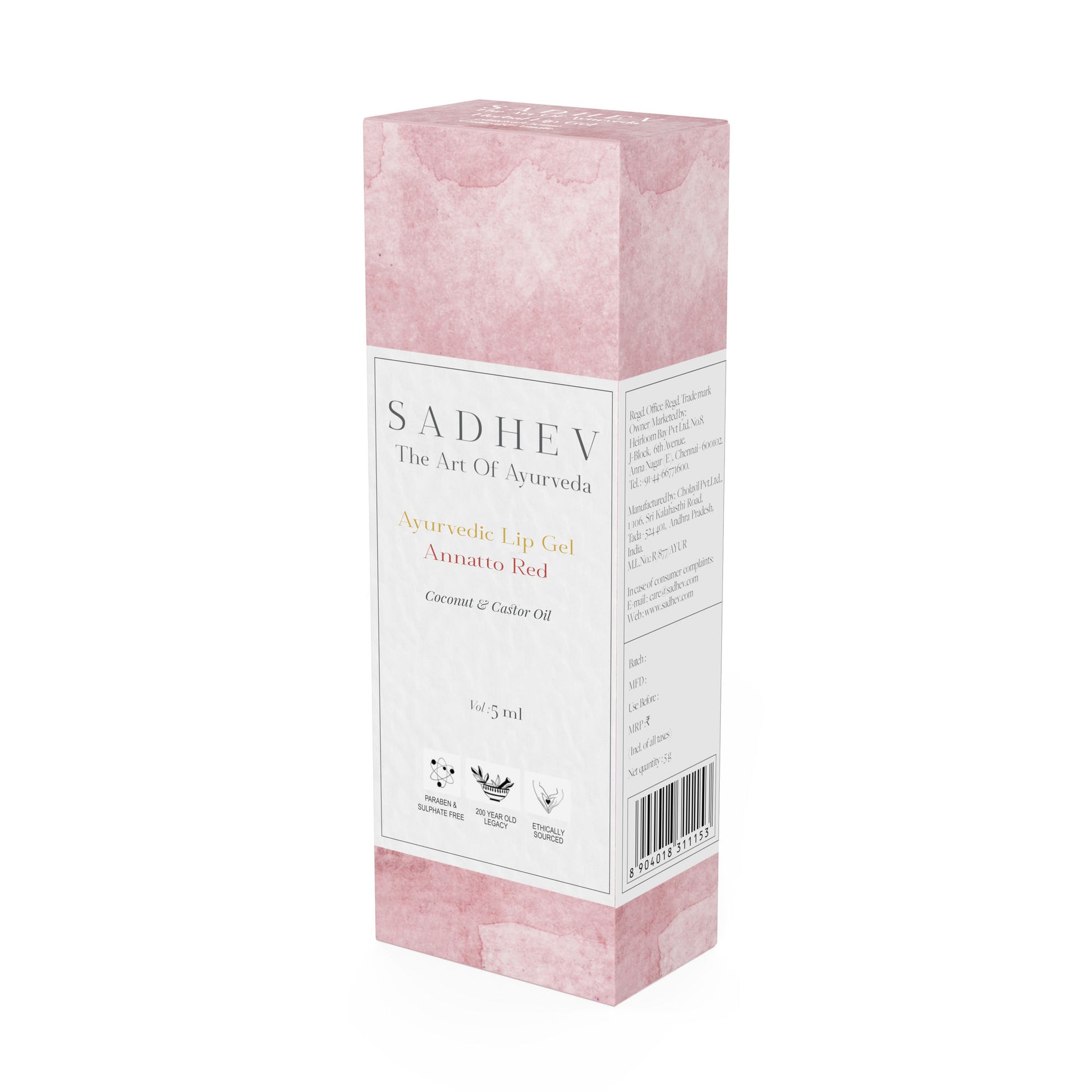 Sadhev Ayurvedic Lip Gel Annatto Red - Coconut & Castor oil
