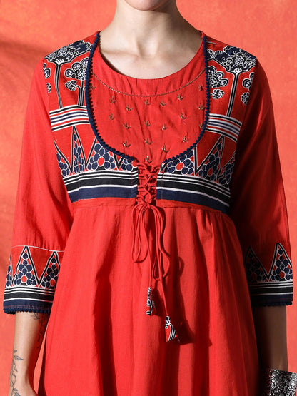 Indyancart SN Women's Floral Embroidered 100% Cotton Round Neck Kurta & Trousers With Dupatta