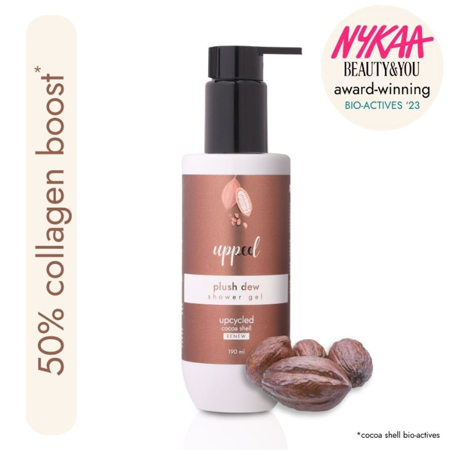 Uppeel Cocoa Shell Plush Dew Shower Gel - Smooths, Cleanses and Nourishes - Luxurious Cocoa Aroma