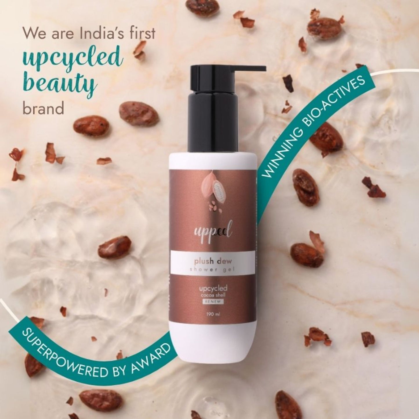 Uppeel Cocoa Shell Plush Dew Shower Gel - Smooths, Cleanses and Nourishes - Luxurious Cocoa Aroma