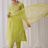 Dhiyona IE Geometric Embroidered Round Neck Liva Straight Kurta with Trousers & Dupatta