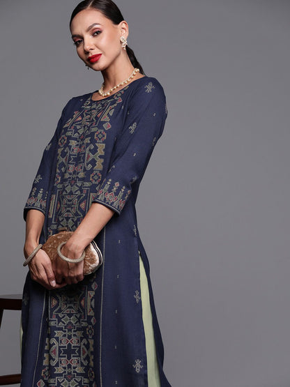 Indyancart IE Women Ethnic Motifs Printed Straight Cotton Kurta