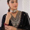 Indyancart IE Floral Embroidered V-Neck Zari Straight Kurta With Trouser And Dupatta