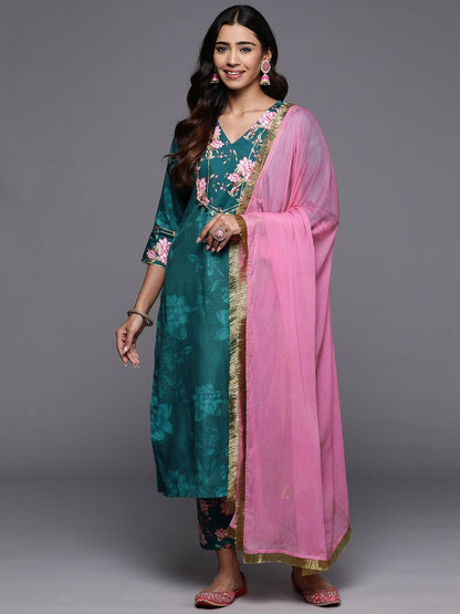 Indyancart VA Women'sFloral Printed Regular Kurta with Trousers & Dupatta