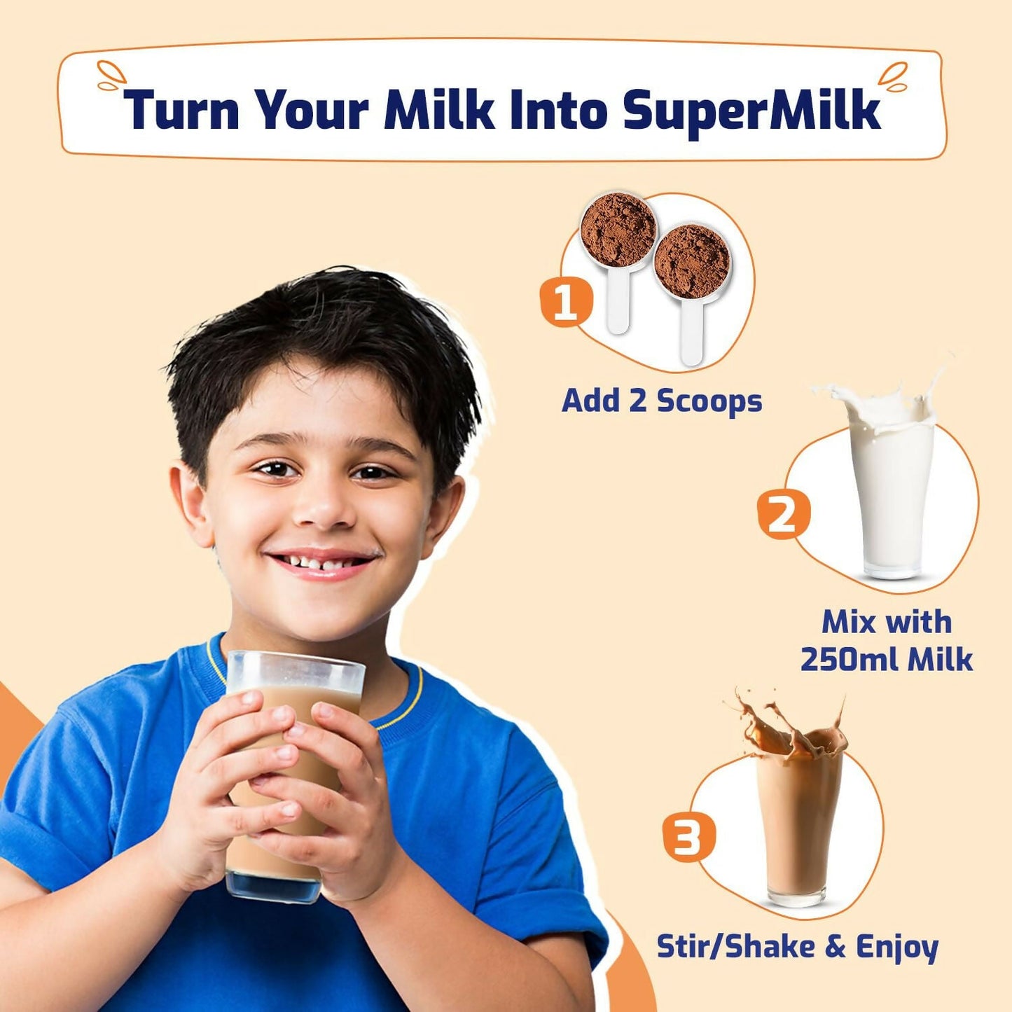 Gritzo SuperMilk Height+ (7-12y Boys), 10g Protein Powder - Double Chocolate
