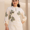Dhiyona IE Floral Embroidered Mandarin Collar Pure Cotton A Line Kurta With Trousers