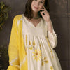 Women's Embroidered Pleated Chikankari Pure Cotton A-Line Kurta With Trousers & Dupatta