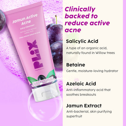Plix Jamun Active Acne Cleanser with Salicylic Acid Helps Reduce Acne for Daily Use