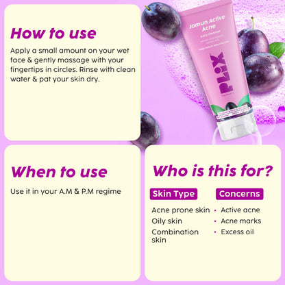 Plix Jamun Active Acne Cleanser with Salicylic Acid Helps Reduce Acne for Daily Use