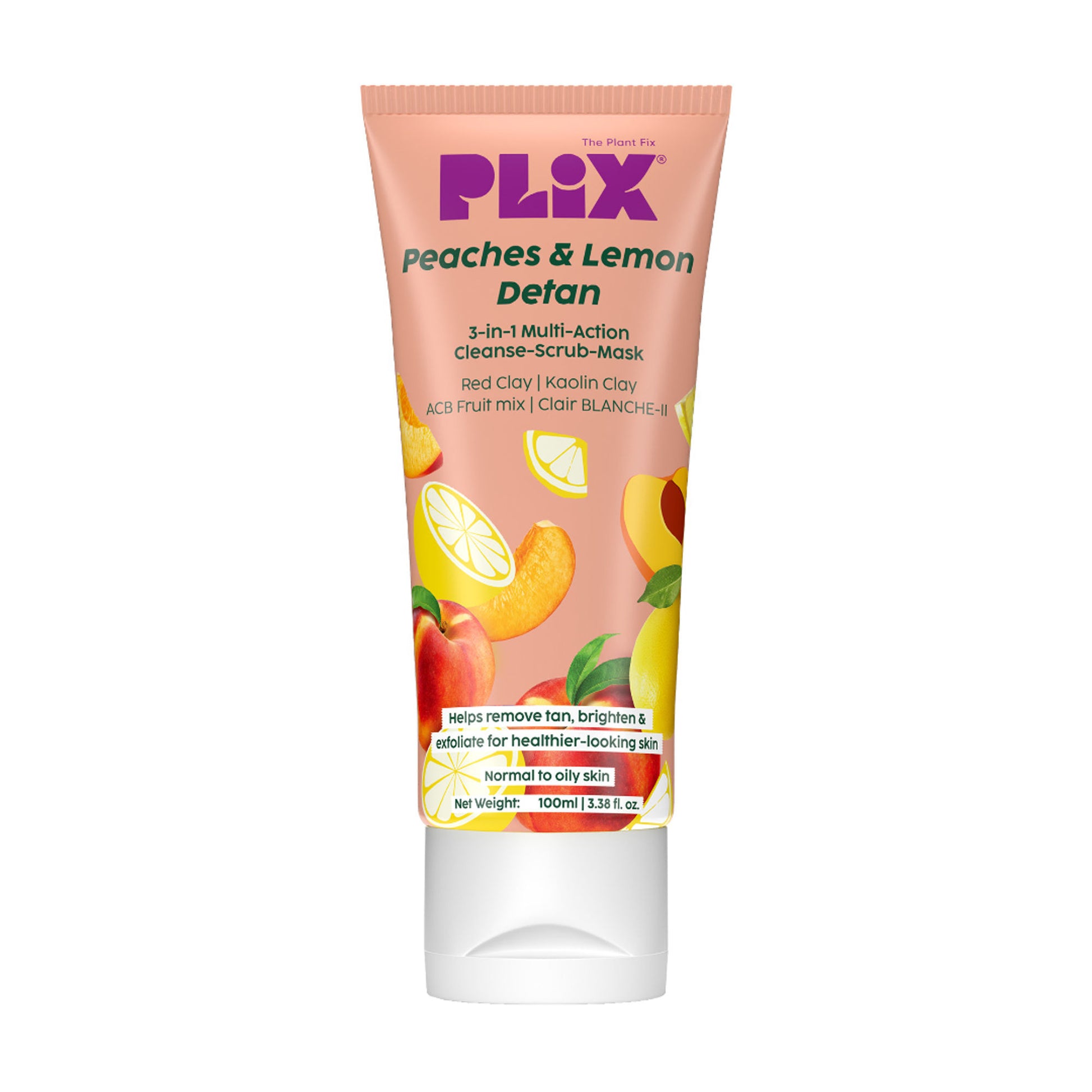 Plix Peaches & Lemon 3-in-1 Detan Face Wash, Scrub & Mask