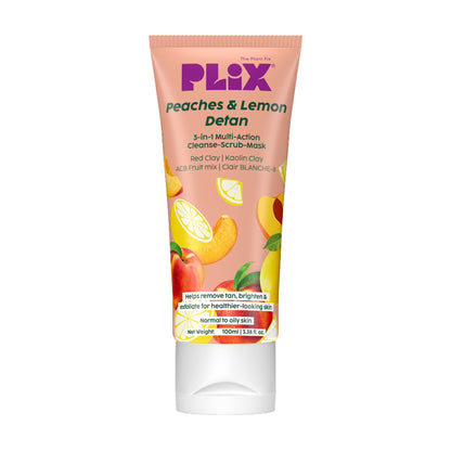 Plix Peaches & Lemon 3-in-1 Detan Face Wash, Scrub & Mask