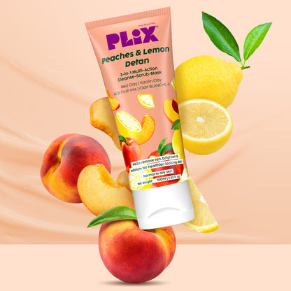 Plix Peaches & Lemon 3-in-1 Detan Face Wash, Scrub & Mask