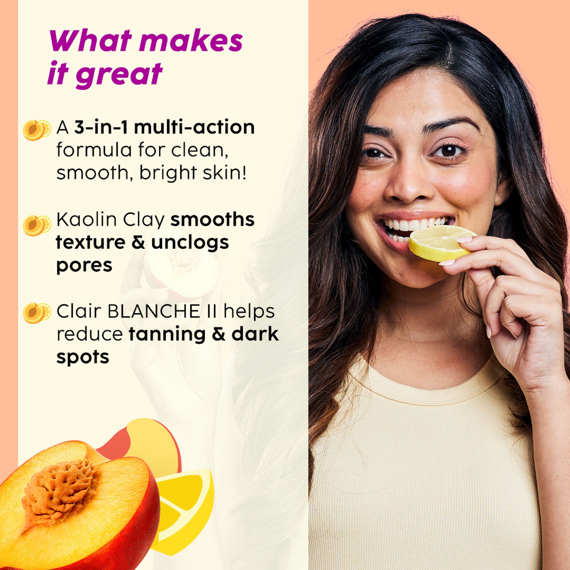 Plix Peaches & Lemon 3-in-1 Detan Face Wash, Scrub & Mask