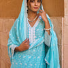 Dhiyona IE Floral Embroidered Thread Work Pure Cotton Straight Kurta With Trousers & Dupatta