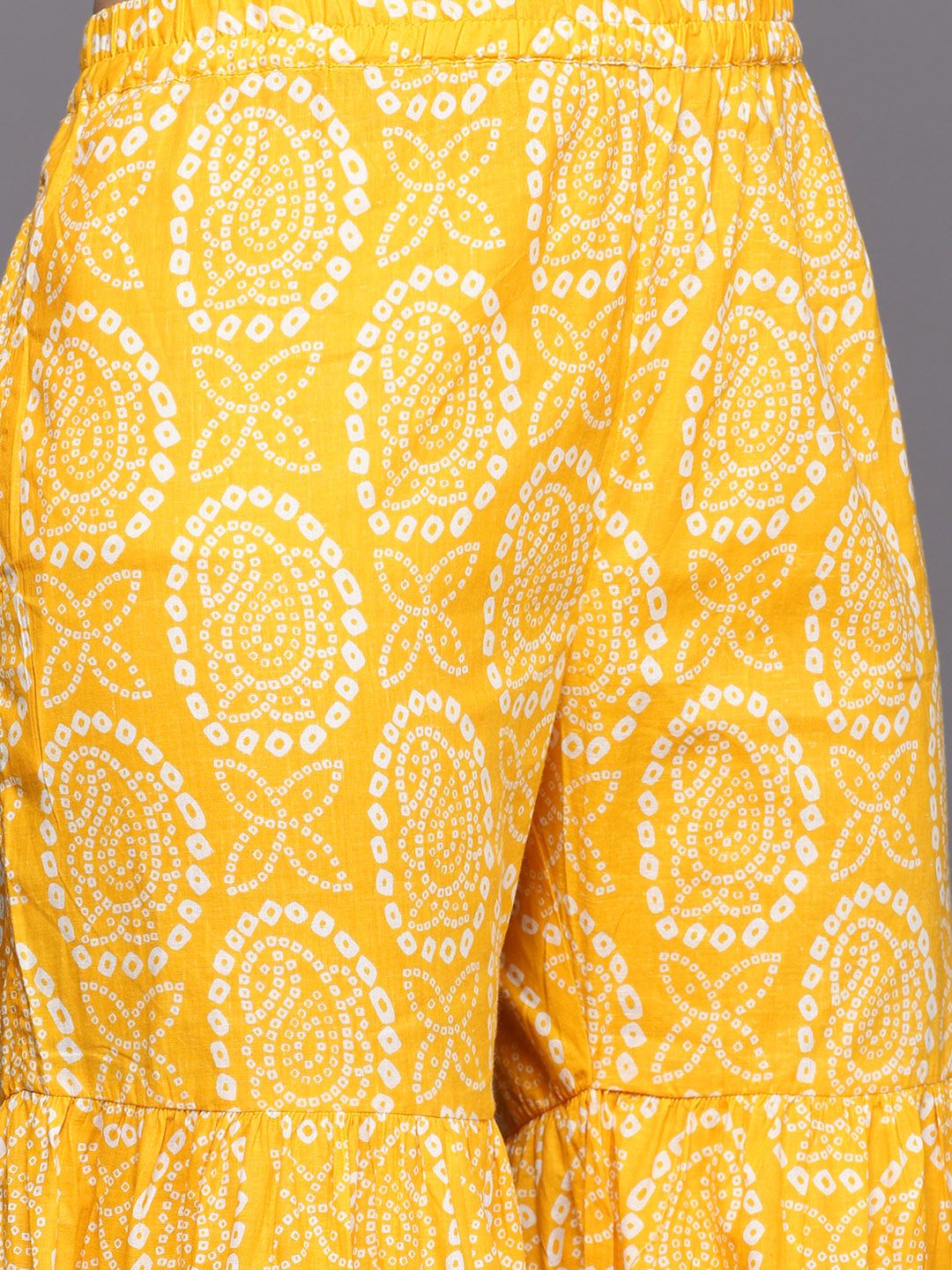 Indyancart VA Women'sBandhani Printed Gotta Patti Pure Cotton Kurta With Sharara & With Dupatta