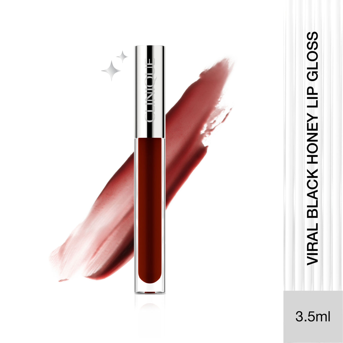 Clinique Pop Plush Creamy Lip Gloss in Black Honey, showing the glossy lip product with a smooth, creamy texture and natural shine.