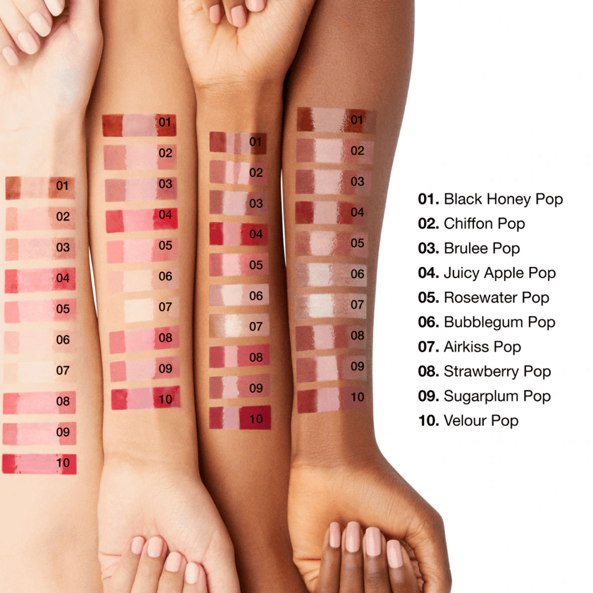 Clinique Pop Plush Creamy Lip Gloss in Black Honey, showing the glossy lip product with applicator wand and sleek packaging.