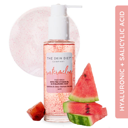 The Skin Diet Company Watermelon Face Wash - Dull, Dry & Oily Skin, HA, Salycylic Acid, Vitamin B