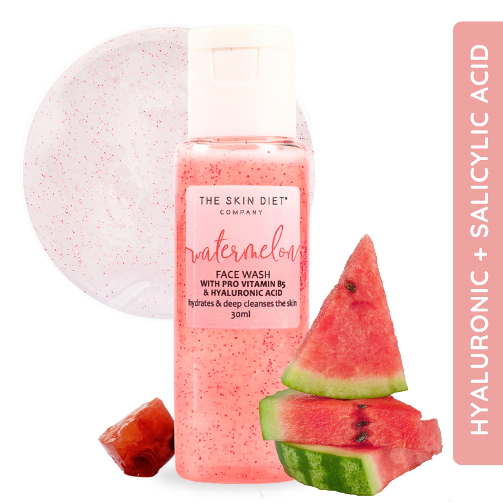 The Skin Diet Company Watermelon Face Wash - Dull, Dry & Oily Skin, HA, Salycylic Acid, Vitamin B