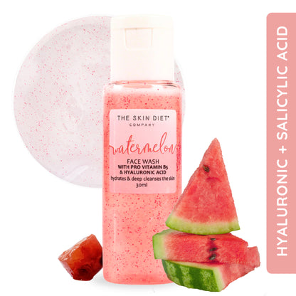 The Skin Diet Company Watermelon Face Wash - Dull, Dry & Oily Skin, HA, Salycylic Acid, Vitamin B