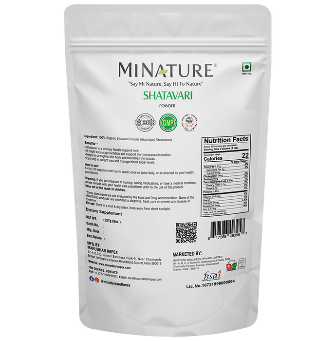 Organic Minature Shatavari powder in a small jar, highlighting its natural, powdered form for Ayurvedic herbal remedies.