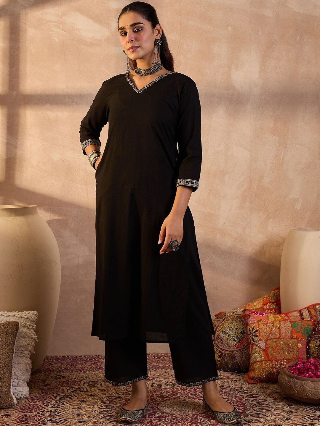 Mirror Work Pure Cotton Kurta With Trouser & With Dupatta