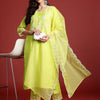 Indyancart IE Ethnic Motifs Embroidered Aari Work Liva Kurta With Trousers & Dupatta