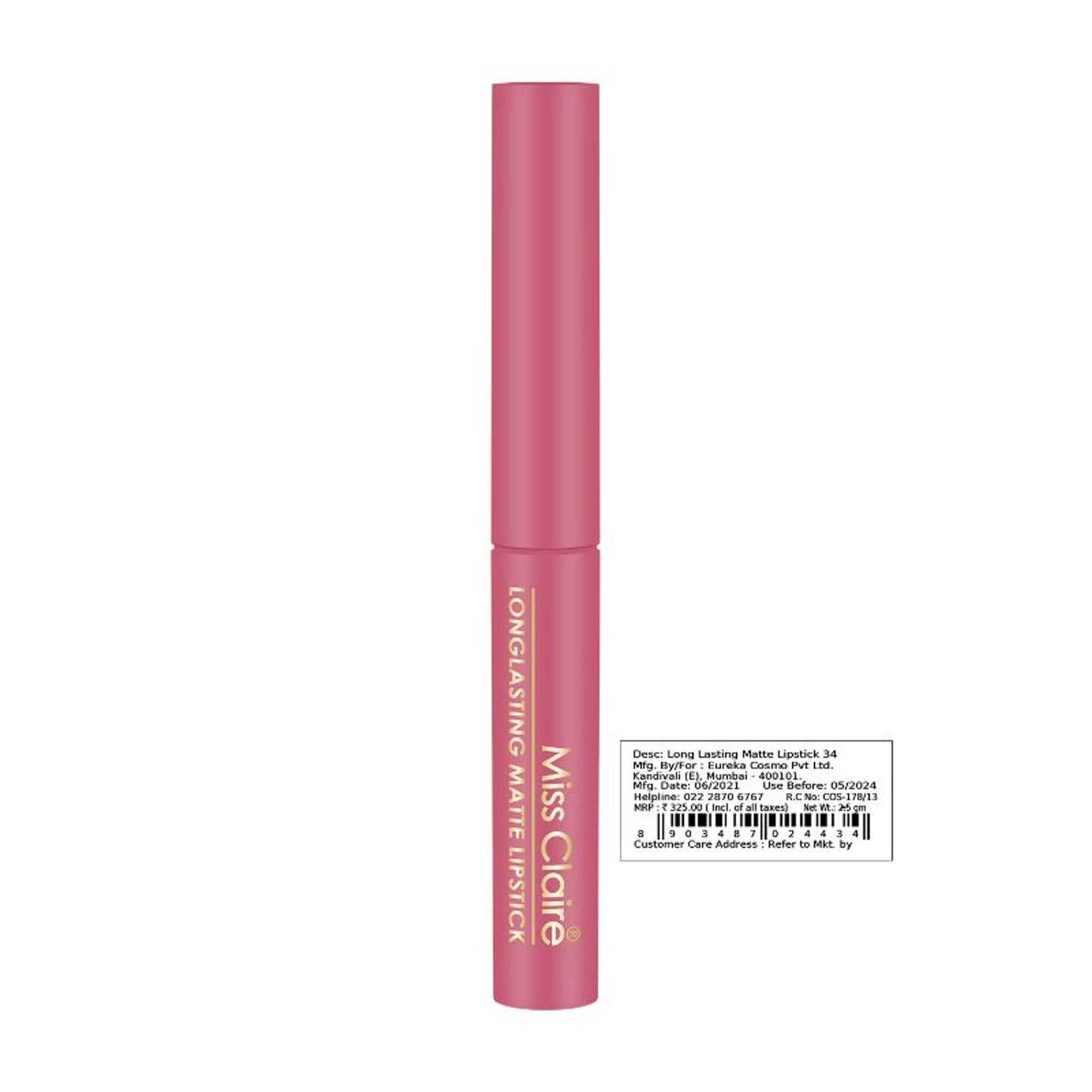 Miss Claire Long Lasting Matte Lipstick - 34 Dark Pink