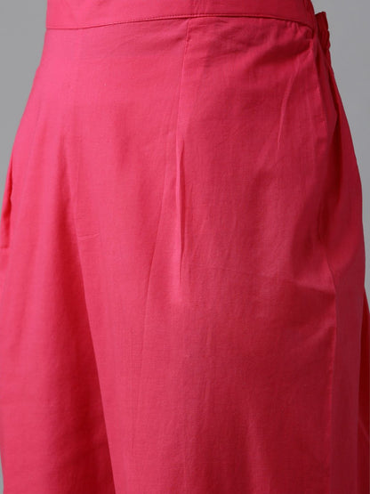 Dhiyona IE Women Pink Floral Embroidered Regular Sequinned Chanderi Cotton Kurta with Trousers & With Dupatta
