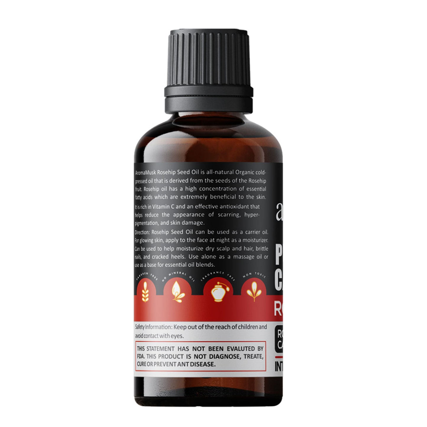 AromaMusk Organic & Cold Pressed Pure Carrier Rosehip Oil Intoxicating Rosa Canina
