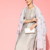 Indyancart VA Women'sFloral Embroidered Regular Beads and Stones Kurta with Trousers & Dupatta