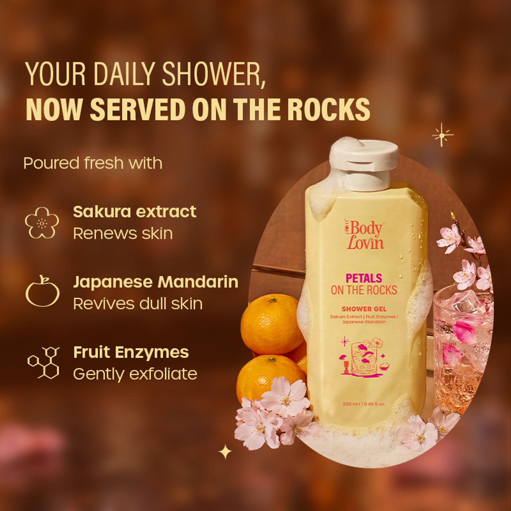 Plum BodyLovin’ Petals On The Rocks Shower Gel, Renewing & Reviving, Citrus Floral Fragrance