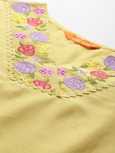 Indyancart IE Floral Embroidered Thread Work Liva Kurta with Trousers & With Dupatta
