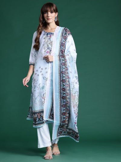 Indyancart IE Ethnic Motifs Printed Kurta With Trousers & Dupatta