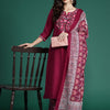 Indyancart IE Floral Embroidered Thread Work Kurta With Palazzos & Dupatta