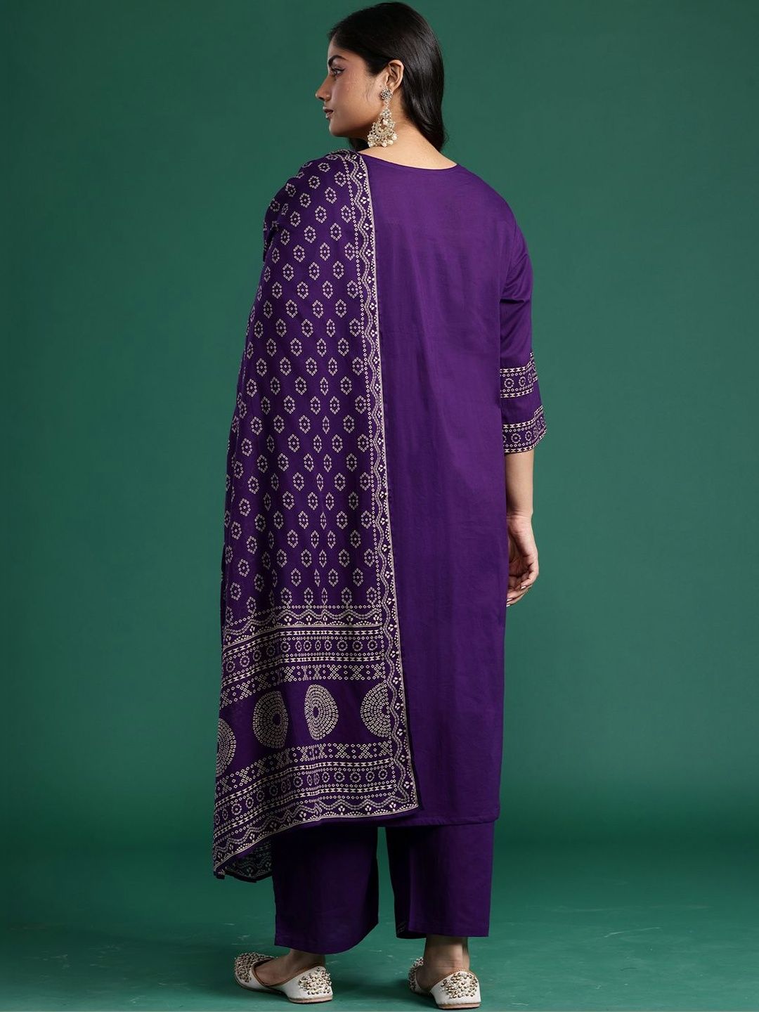 Indyancart Women's Ethnic Motifs Printed Regular Mirror Work Pure Cotton Kurta with Trousers & With Dupatta
