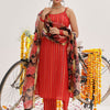 Dhiyona VA Women'sRed Striped Shoulder Straps Straight Kurta & Trousers With Dupatta