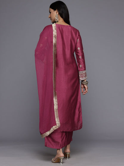 Indyancart VA Women'sEthnic Motifs Embroidered Zari Kurta With Palazzos & Dupatta