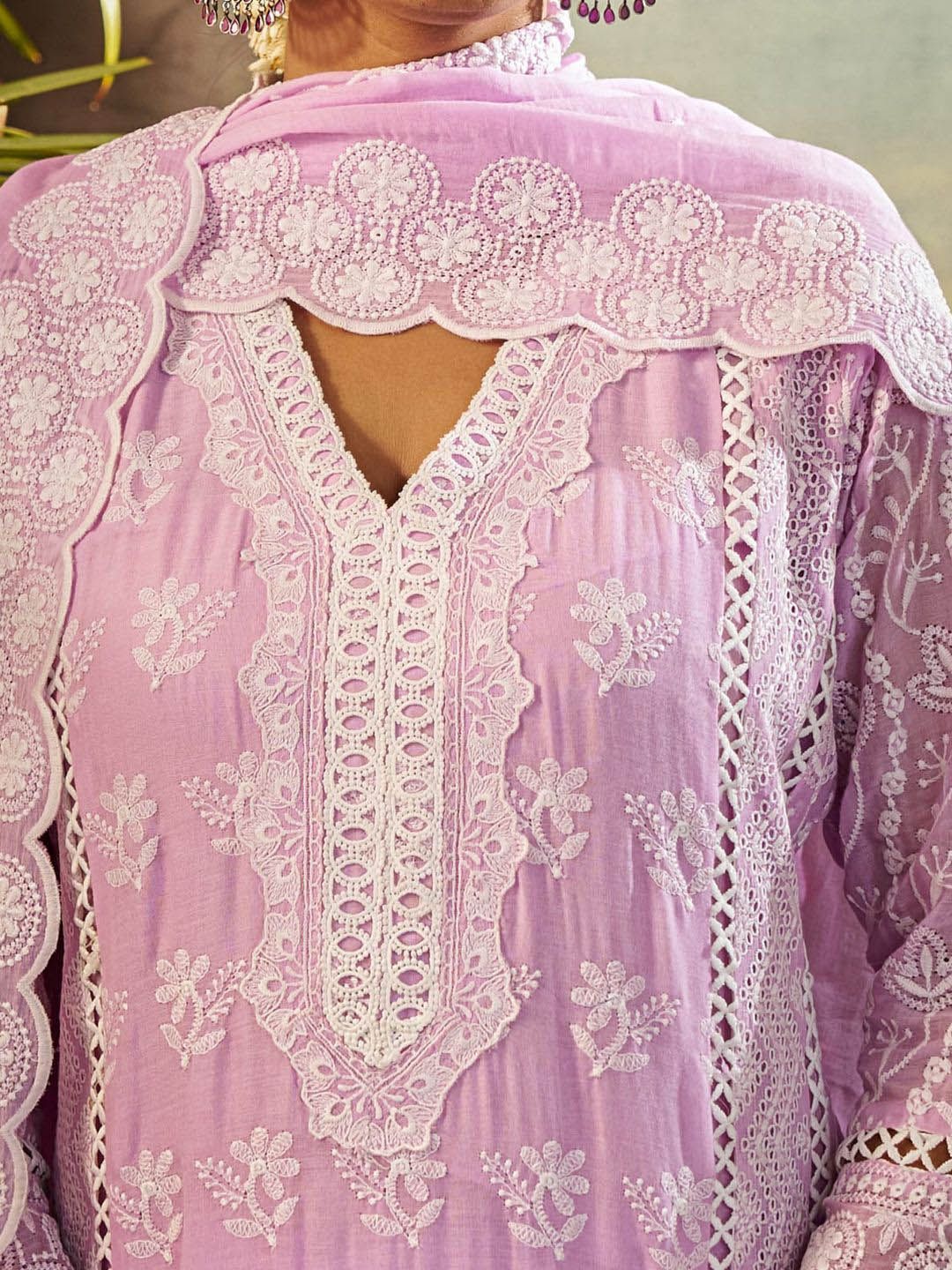 Women Ethnic Motifs Embroidered Cotton Kurta with Trousers & Dupatta