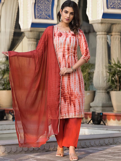 Indyancart VA Women'sAbstract Printed Regular Pure Cotton Kurta with Palazzos & Dupatta