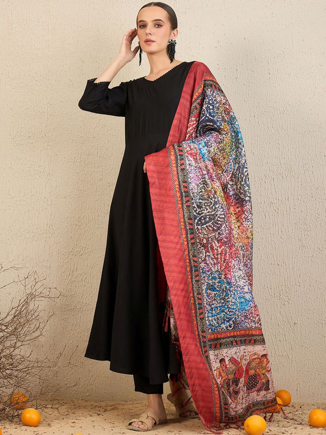 Indyancart IE A-Line Kurta With Trousers & Dupatta