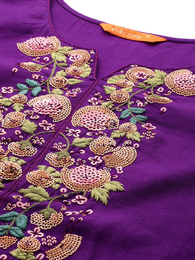 Indyancart IE Floral Embroidered Sequinned Liva Kurta With Trousers & Dupatta