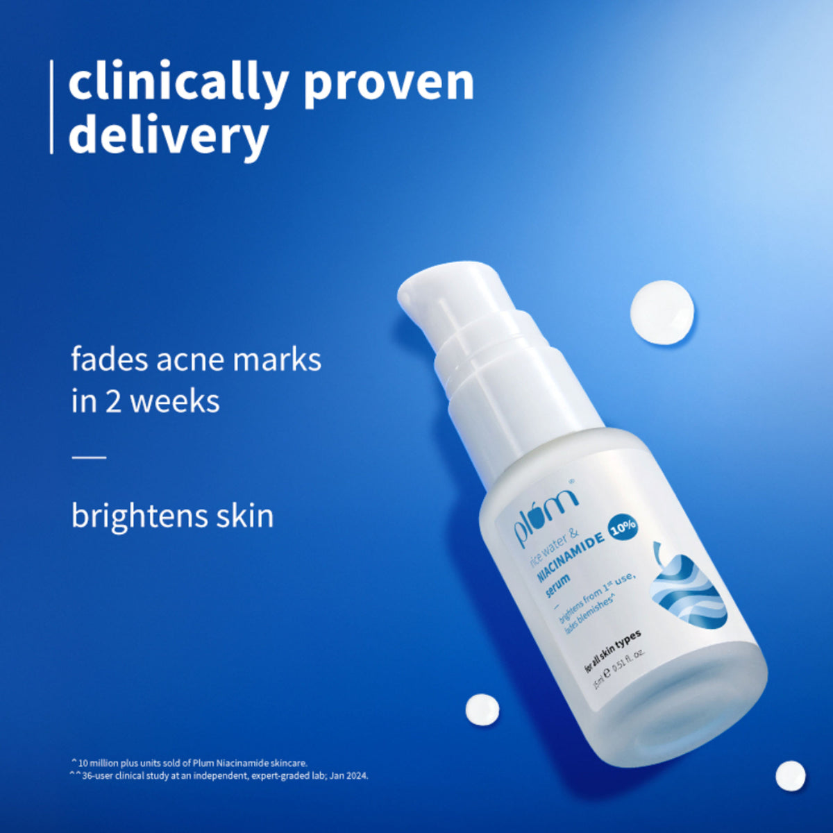Plum 10% Niacinamide Brightening Face Serum with Rice Water, Fades Acne Marks, for Oily to Dry Skin